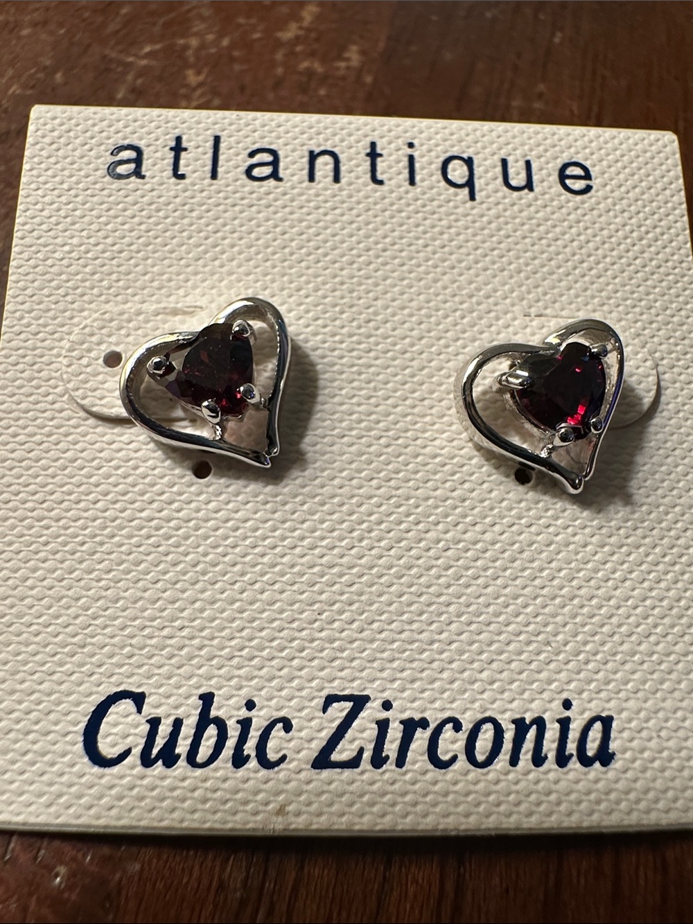 Antique Heart Stud Earrings with Deep Garnet Stones
